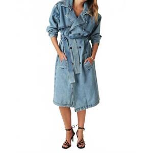 NEW BASH denim trench coat in mid blue